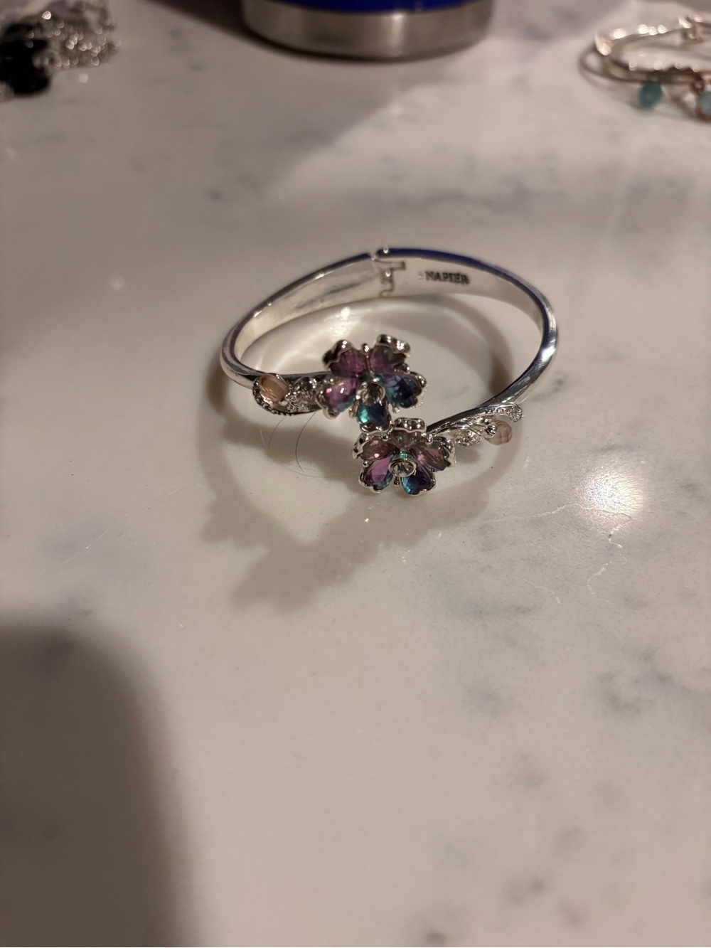 Napier Silver Floral Multicolor Crystal Bangle